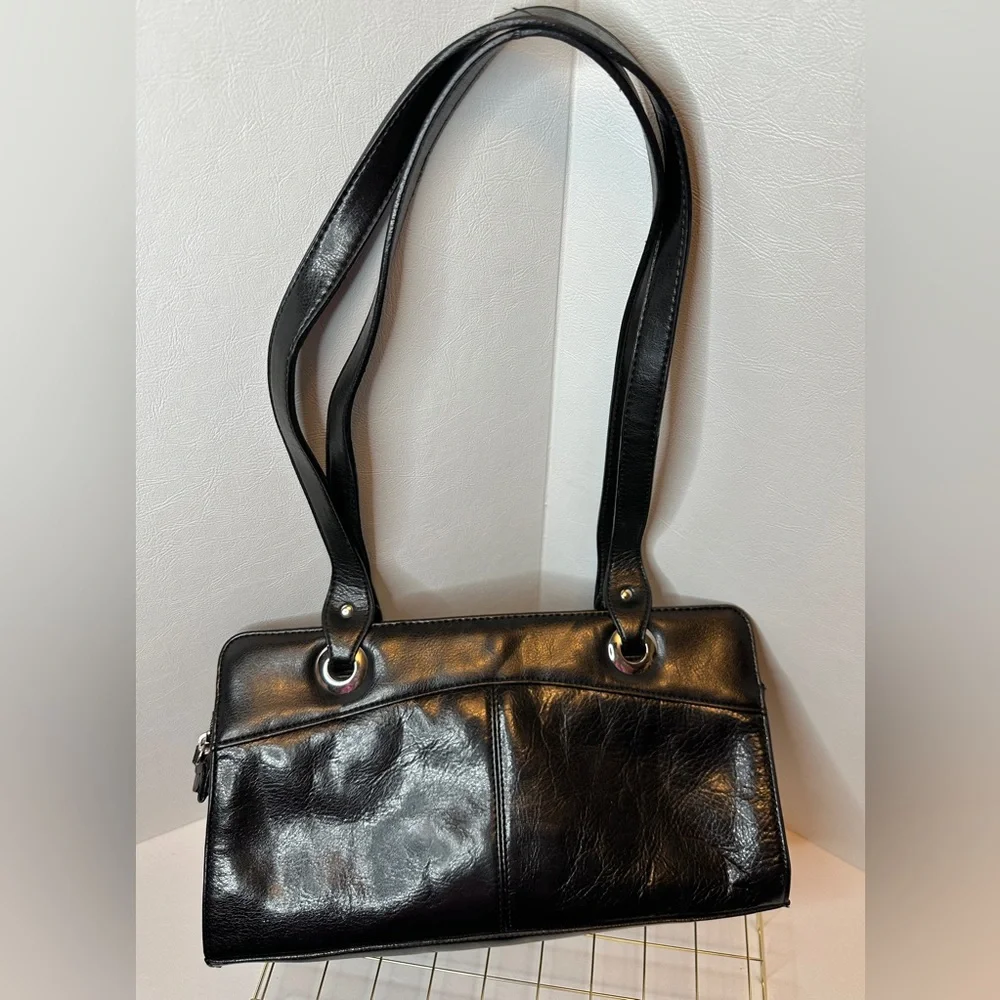 DOLCE VITA Black Faux Leather Shoulder Bag With Silver Hardware